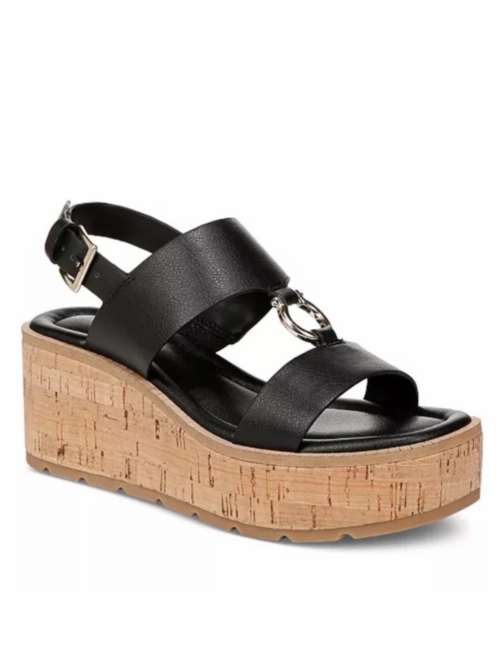 Giani Bernini Harperr Cork Platform Wedge Sandals Ankle Strap Black 6.5 NEW